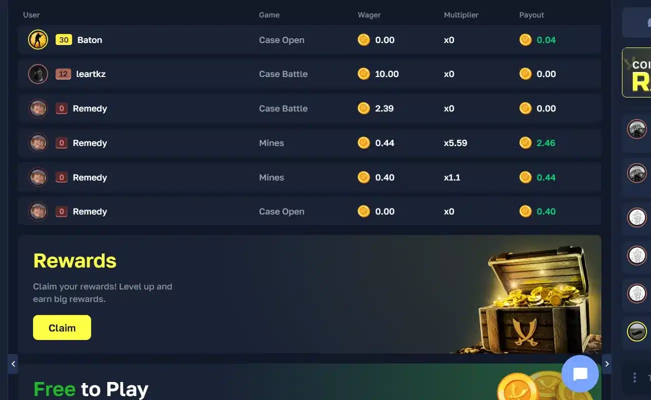 Plunder.gg live game activity interface